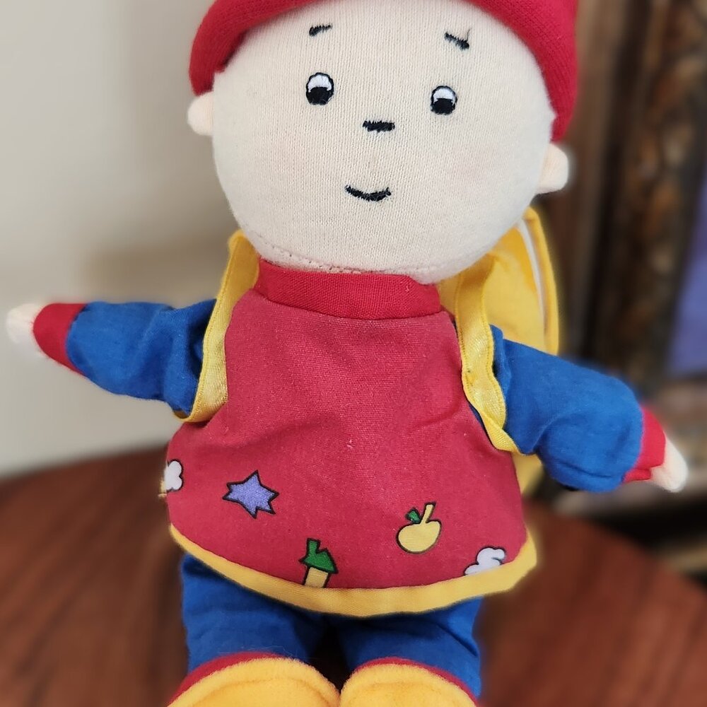 Vintage, 8 inch, Caillou, Doll With Small Backpack Book Attached, Rare, Baby Toy